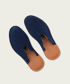 pantoufle cuir bleu marine