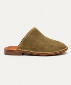 pantoufle en cuir suede olive