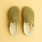 Pantoufle Chaude Femme veloutée kaki – doublure fourrée