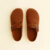 Pantoufle en Cuir Couleur Brun Acajou