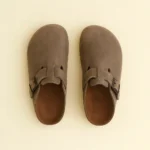 Pantoufle en Cuir Couleur Gris Profond