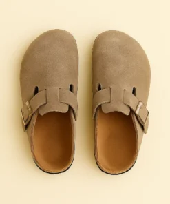 Pantoufle en Cuir Couleur Gris Taupe