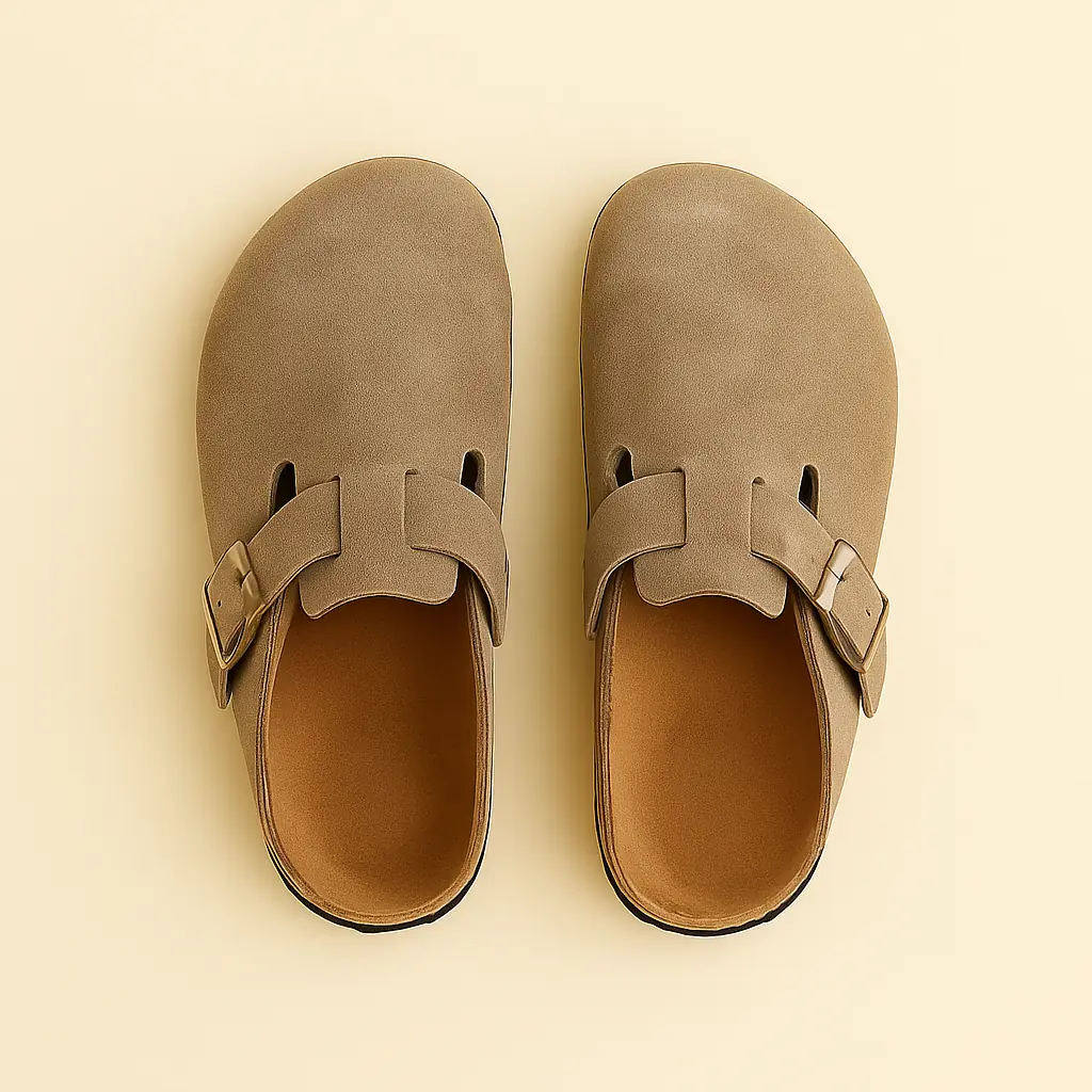 Pantoufle en Cuir Couleur Gris Taupe