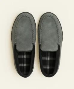 Pantoufle en cuir fourrée et Fermée Couleur Gris