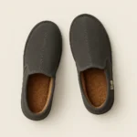 Pantoufle en cuir fourrée et Fermée Couleur Gris anthracite