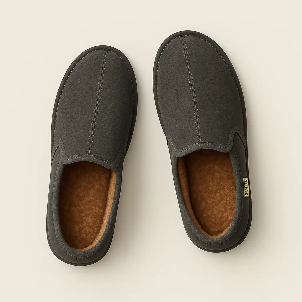 Pantoufle en cuir fourrée et Fermée Couleur Gris anthracite