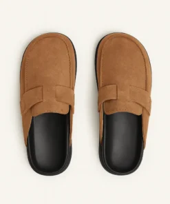 Pantoufle suédé taupe – talon ouvert