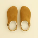 Pantoufle velouté camel, doublure fourrée