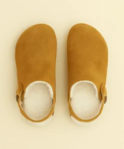 Pantoufle velouté camel, doublure fourrée