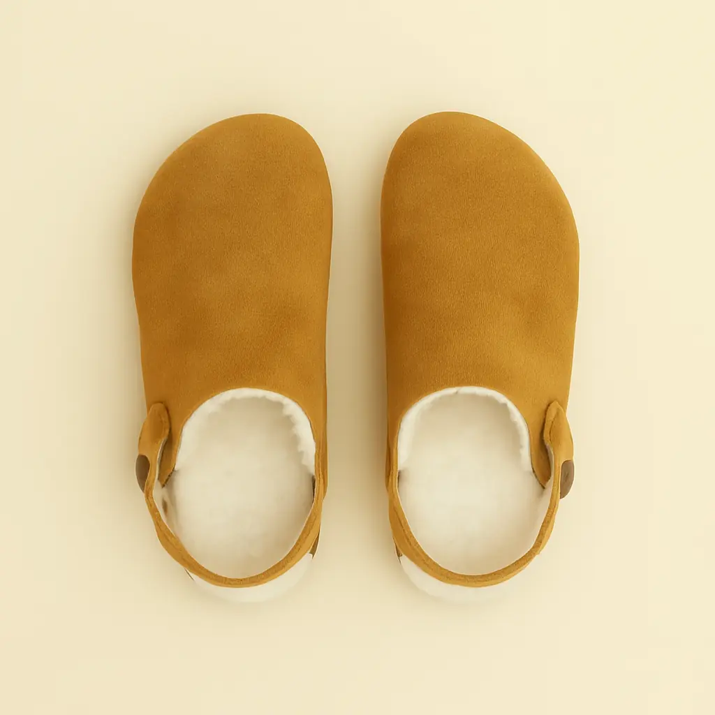 Pantoufle velouté camel, doublure fourrée