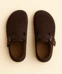 Pantoufles fermées en cuir Couleur Brun Foncé