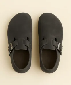 Pantoufles fermées en cuir Couleur Gris Anthracite