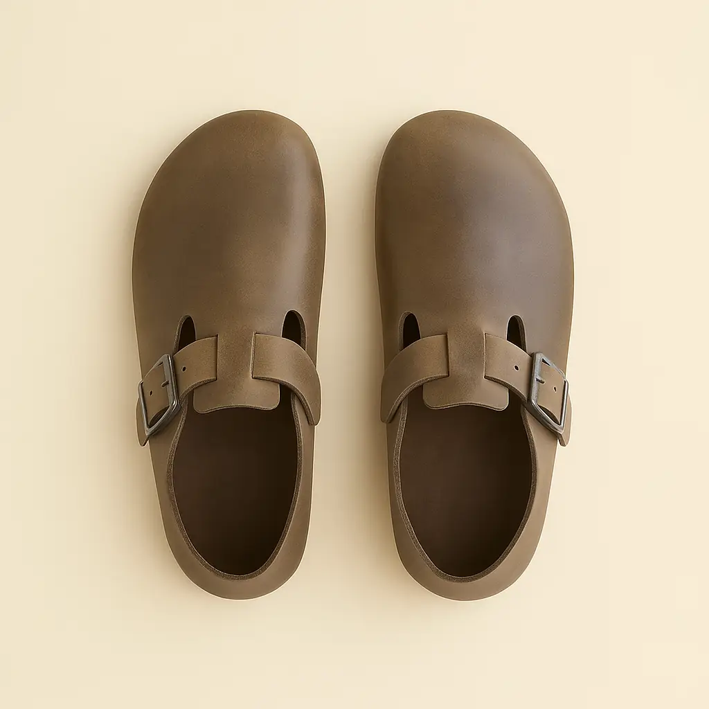 Pantoufles fermées en cuir Couleur Gris Foncé