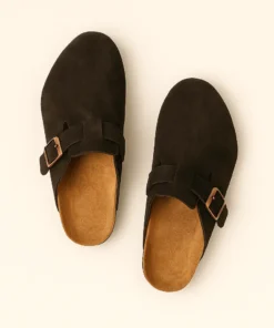pantoufles en cuir homme brun fonce