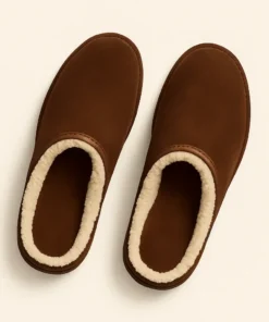 pantoufle cuir fourrees marron