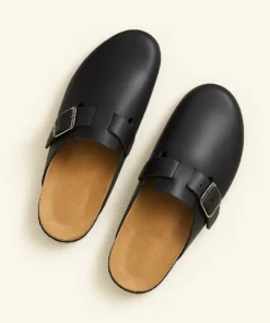 pantoufle cuir homme couleur noir