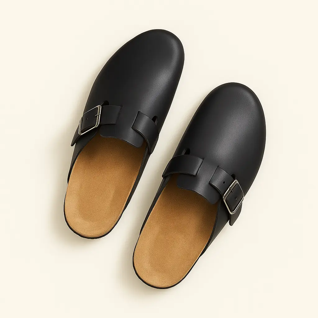 pantoufle cuir homme couleur noir