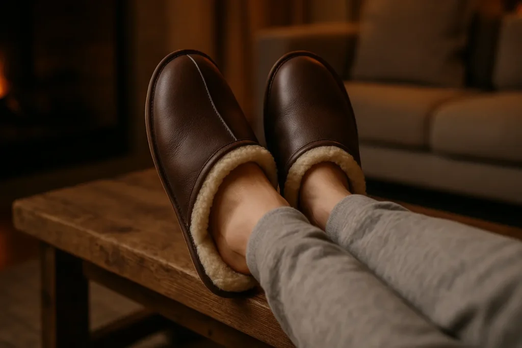 pantoufles cuir confortables