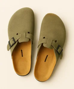 pantoufles cuir homme couleur vert