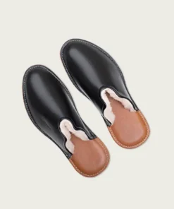 pantoufles cuir homme fourrees noir
