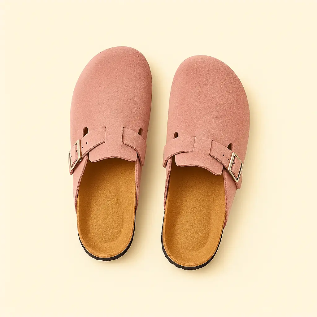 Pantoufle en Cuir Couleur Rose