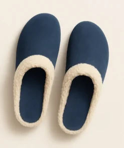 pantoufles fourrees cuir bleue homme