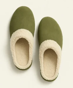 pantoufle en cuir vert fourree homme